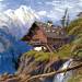 Illustration of a house in the mountains of the Swiss Alps